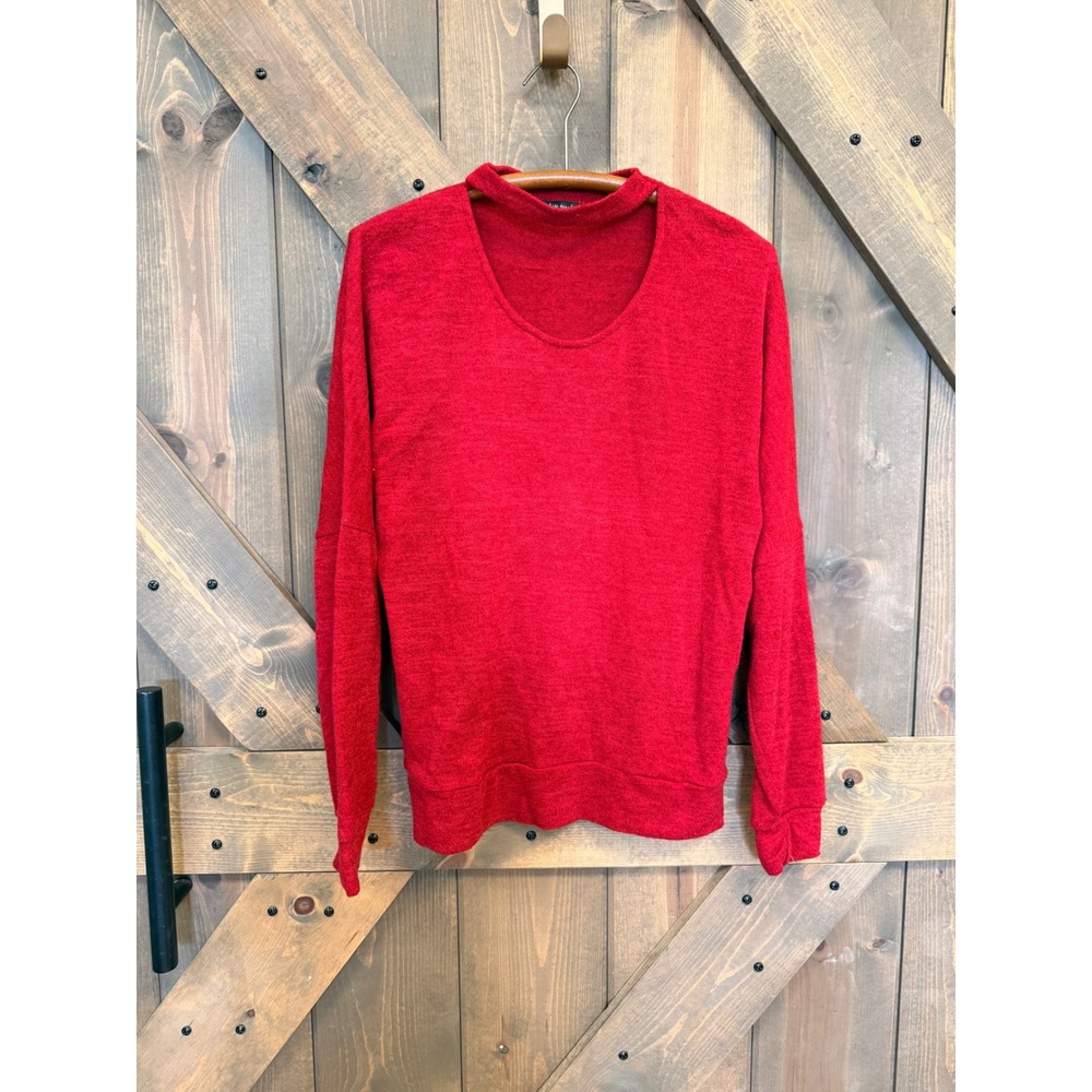 White Birch Sweater Womens Large Red Good Choker Cutout Neck T16883